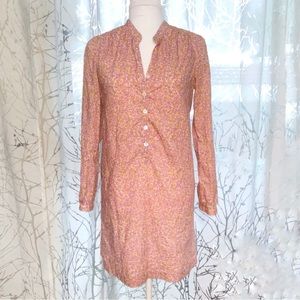 A.P.C. APC white pink yellow floral print button v-neck long sleeve mini dress